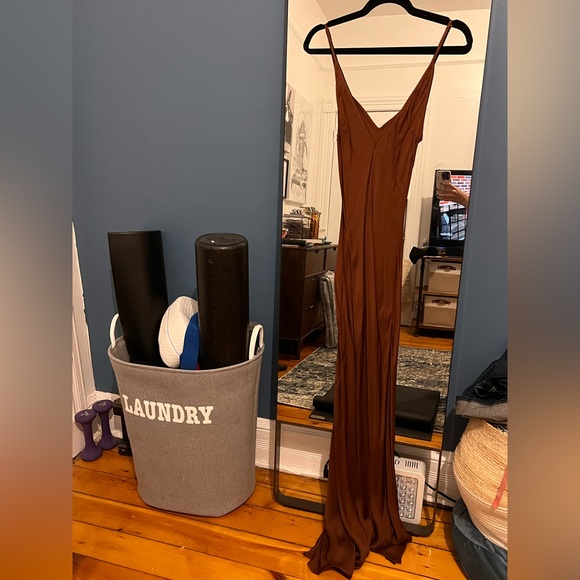 Rat & Boa Chocolate Brown Silky Slit Slip Dress - Picture 3 of 3